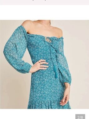 Anthropologie ~ Off-the-Shoulder Teal Floral Dress